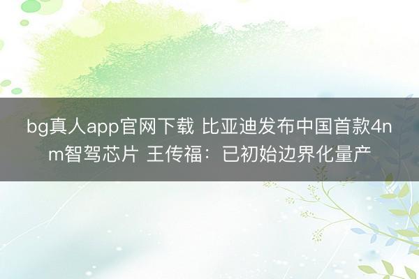 bg真人app官网下载 比亚迪发布中国首款4nm智驾芯片 王传福：已初始边界化量产