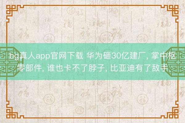 bg真人app官网下载 华为砸30亿建厂， 掌中枢零部件， 谁也卡不了脖子， 比亚迪有了敌手